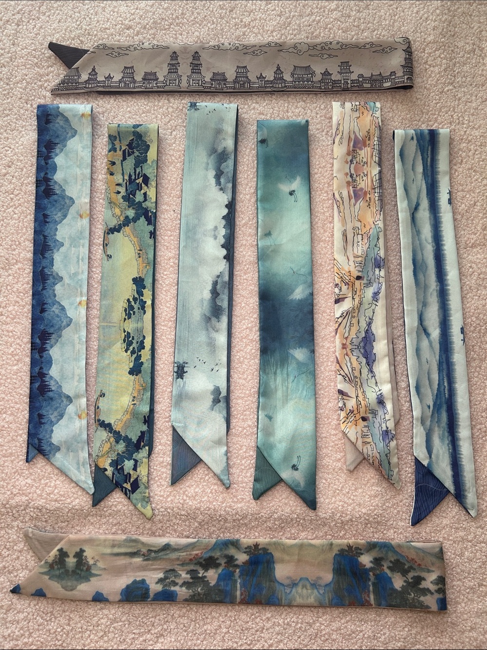 Set of 8 Asian Art Inspiration Skinny Scarf Set - Picture 3 of 3